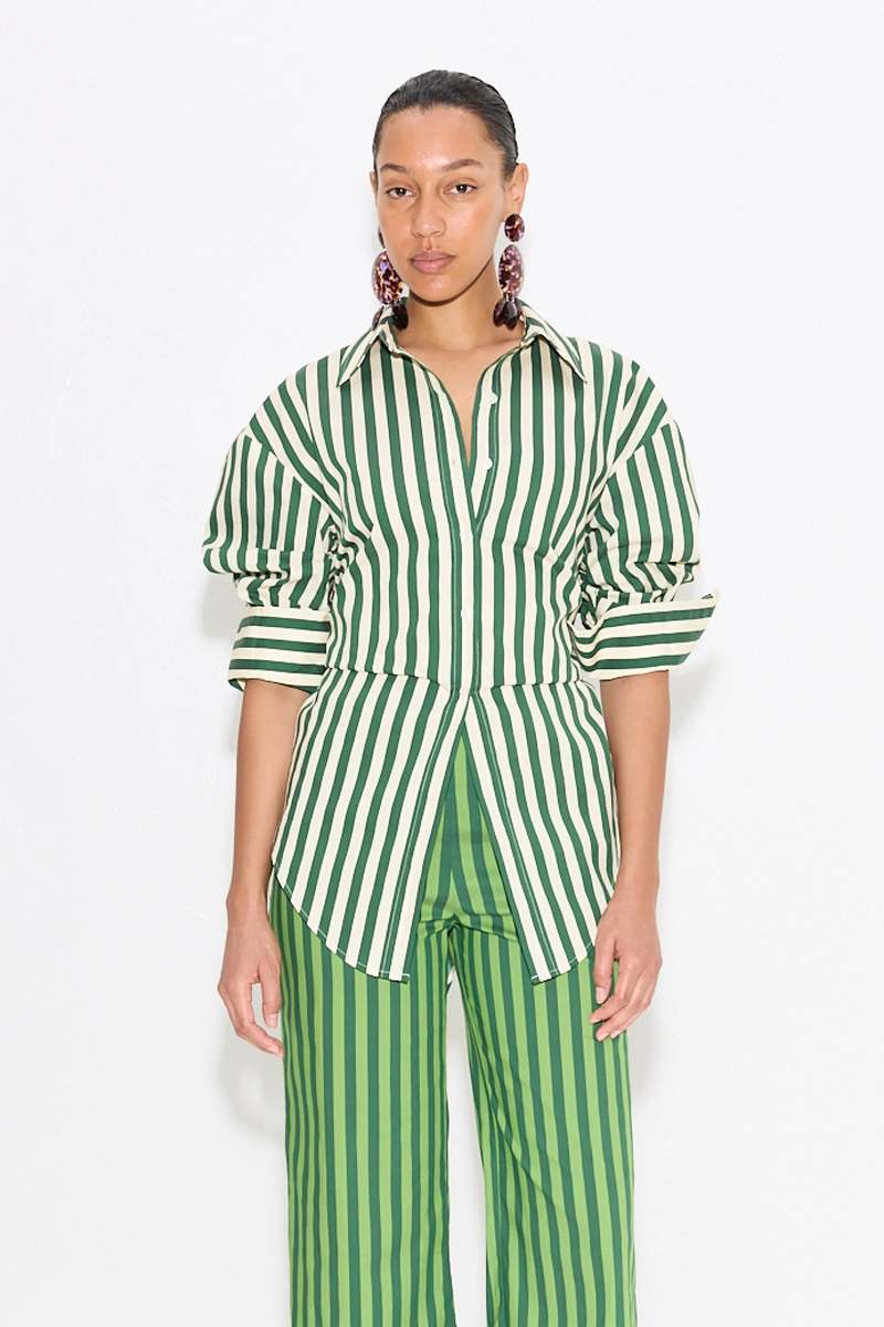 Simon Miller Loch Striped Poplin Button Up - Gummy Green