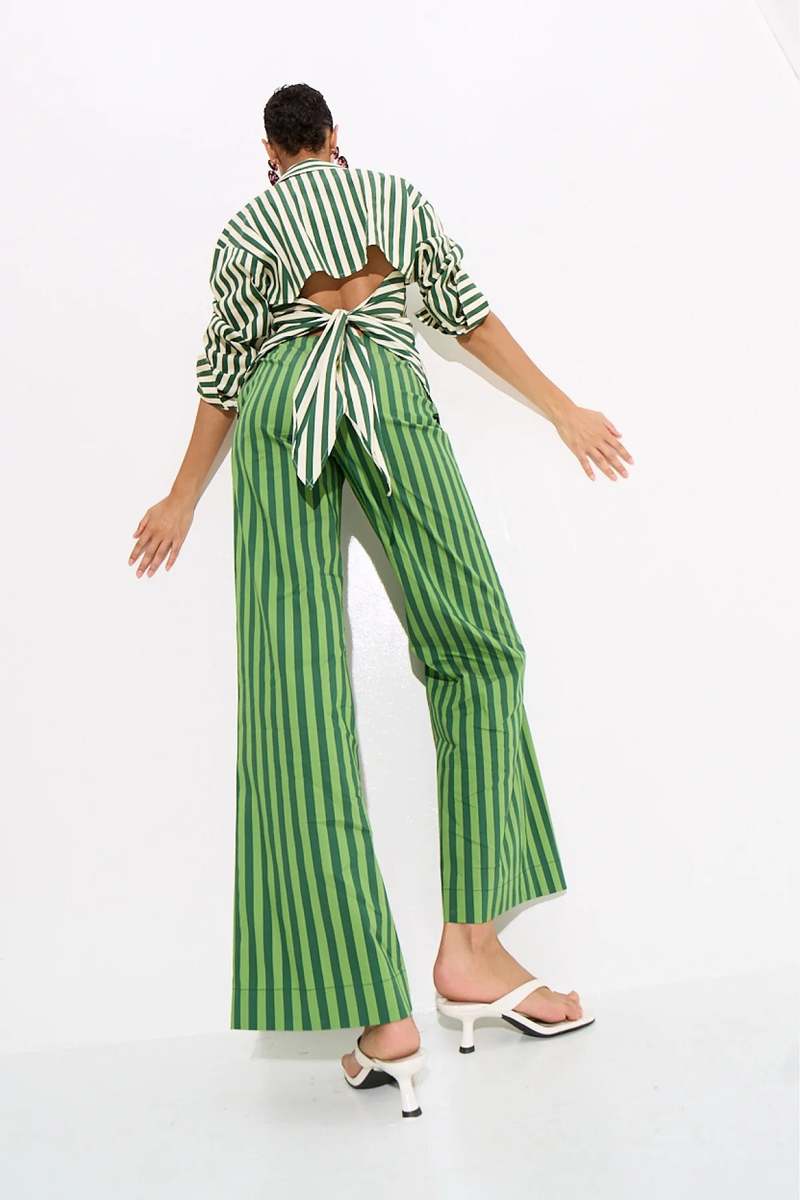 Simon Miller Loch Striped Poplin Button Up - Gummy Green