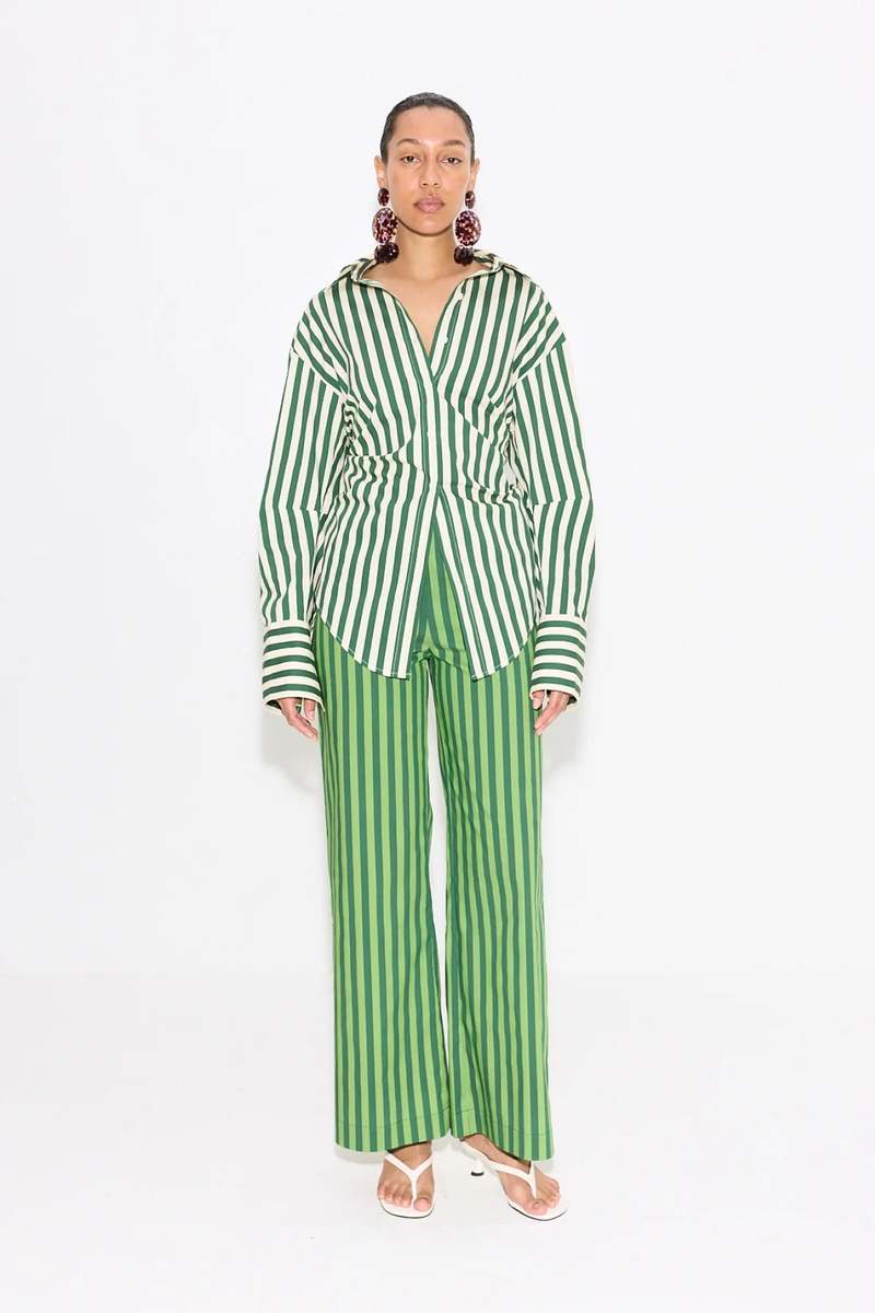 Simon Miller Loch Striped Poplin Button Up - Gummy Green