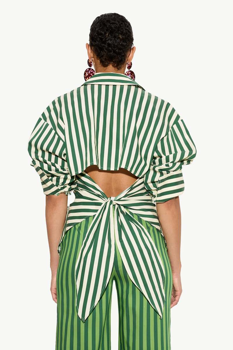 Simon Miller Loch Striped Poplin Button Up - Gummy Green