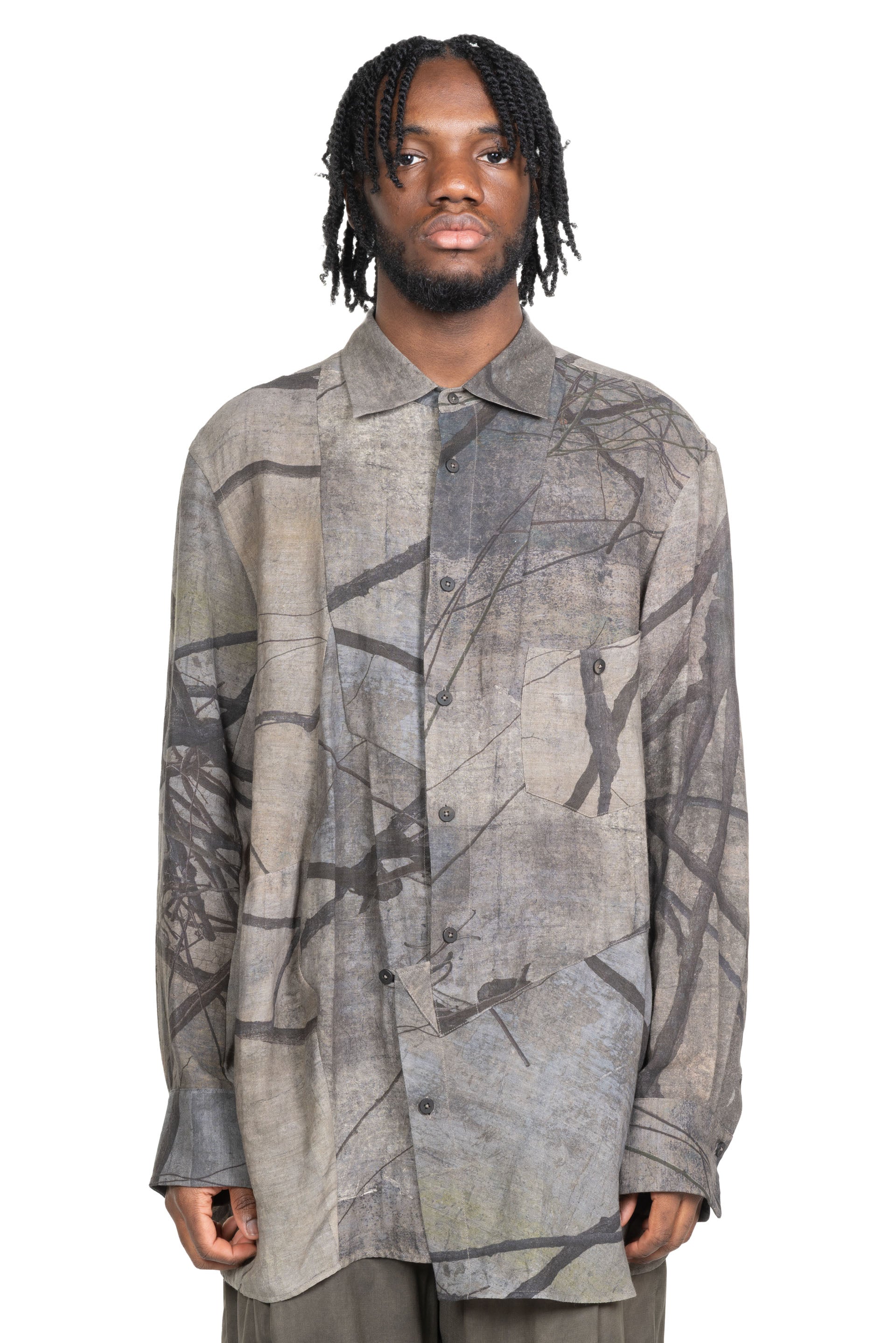 Ziggy Chen Digital Print Asymmetric Shirt - Green | Garmentory