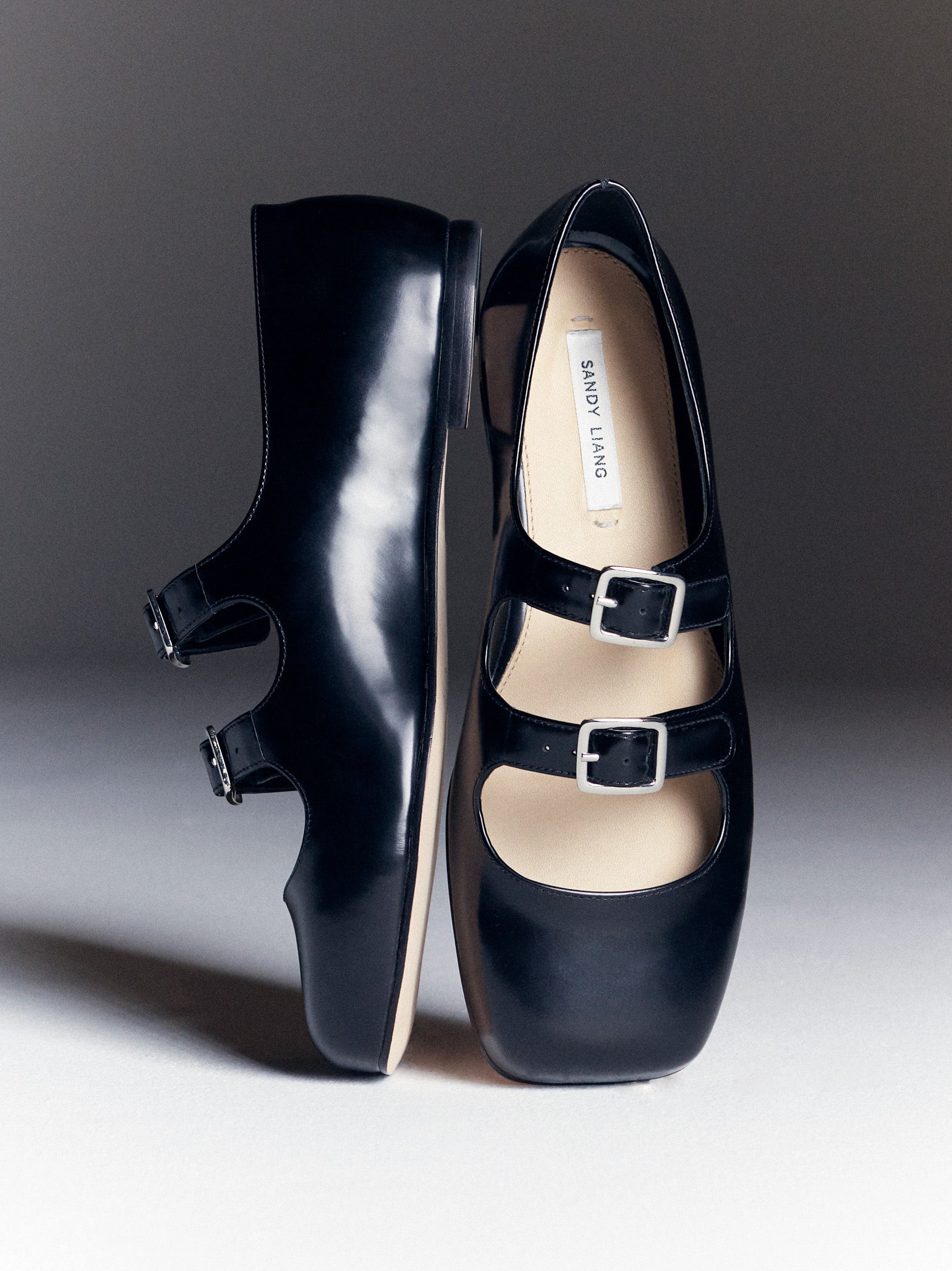 【SANDY LIANG】MJ Double Strap フラットシューズ 全２色 MARY JANE DOUBLE STRAP WELT IN BLACK SPAZZOLATO – SANDY LIANG