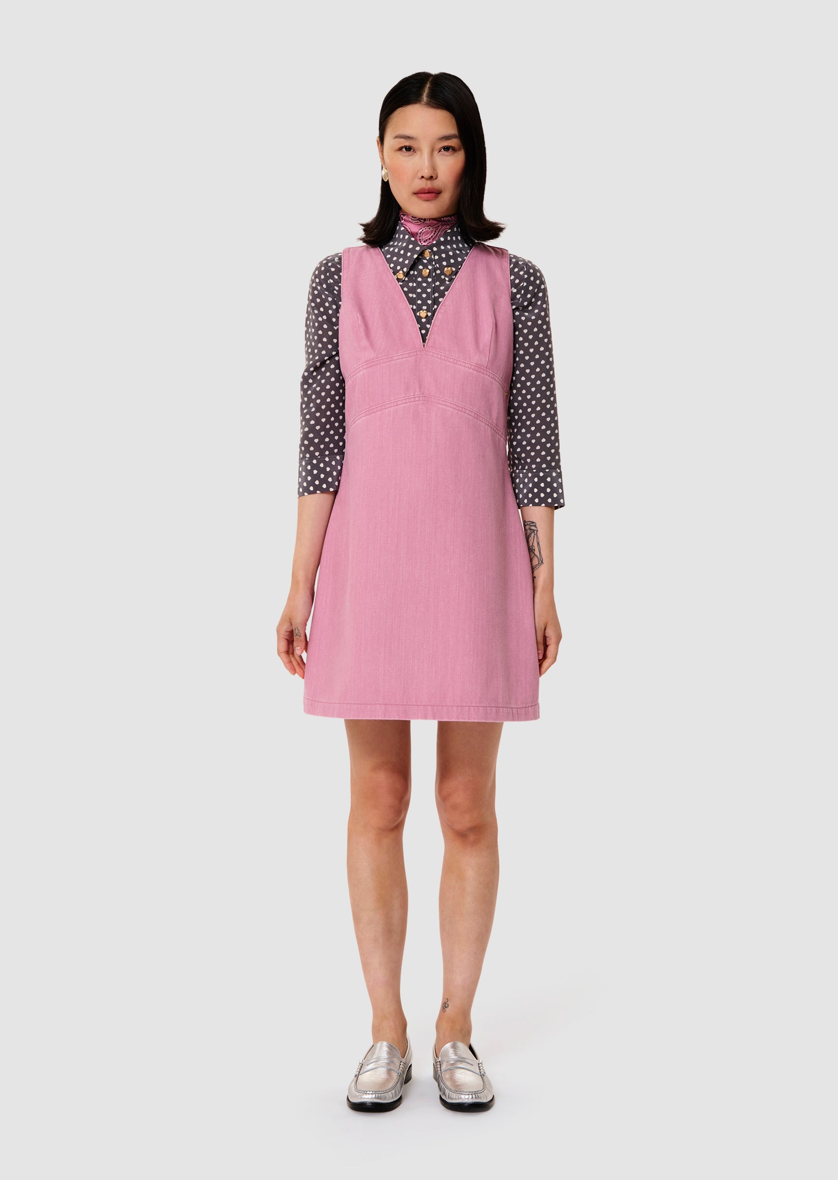 white christmas dresses Pink Denim Belted Mini Dress main image 1