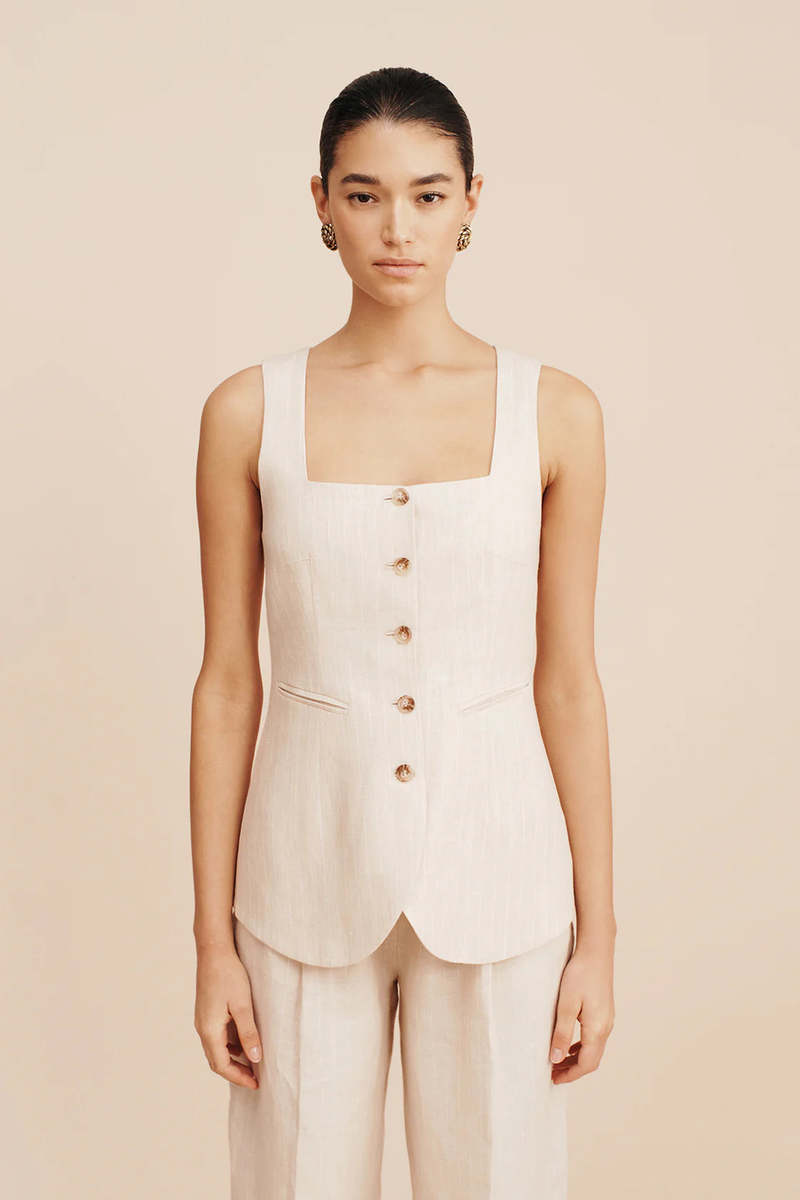 Posse Lucille Gilet - Beige Pinstripe Posse Lucille Gilet - Beige Pinstripe
