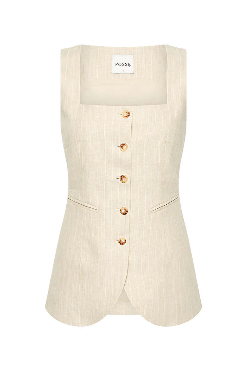 Posse Lucille Gilet - Beige Pinstripe Posse Lucille Gilet - Beige Pinstripe
