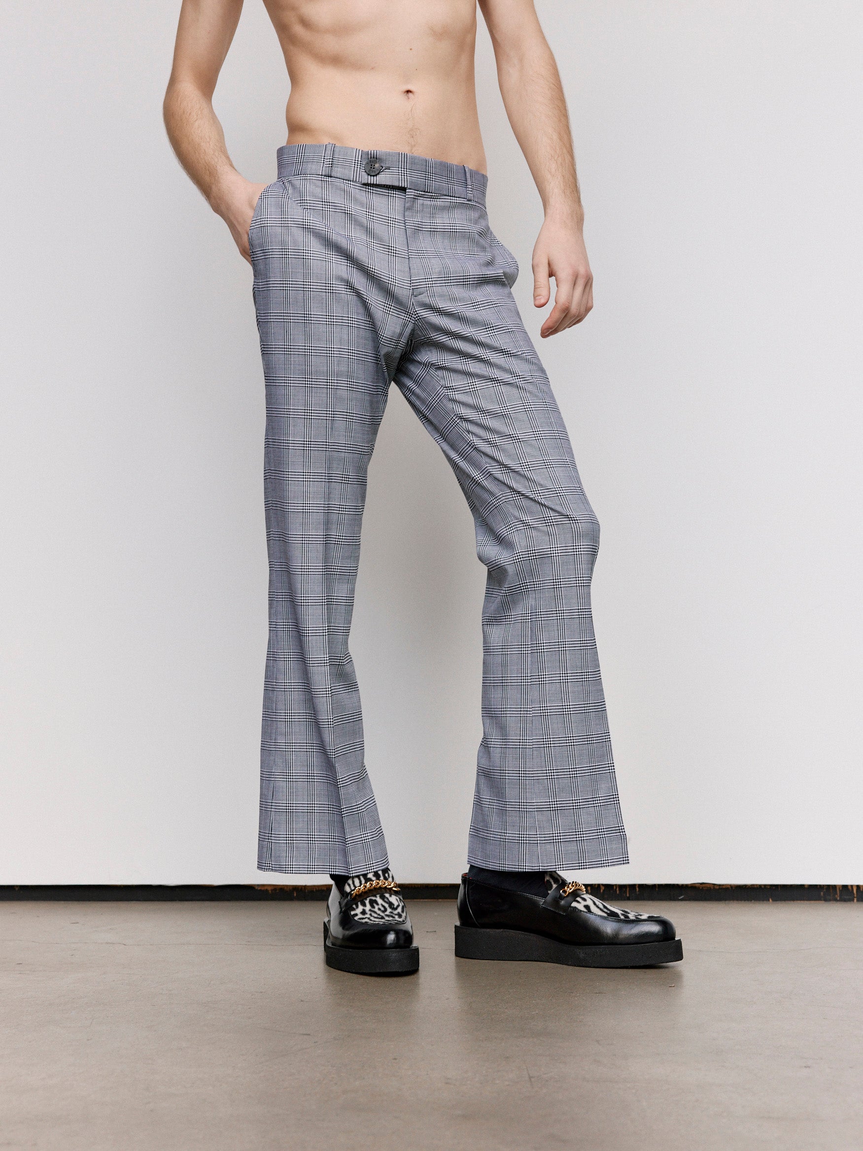 Ernest W. Baker Grey Check Loose Fit Flare Trousers | Garmentory display picture 1