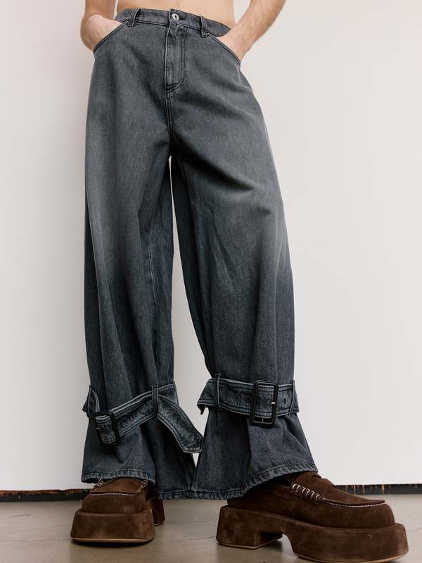 JW ANDERSON Cotton Buckled Cuff Jeans - Grey