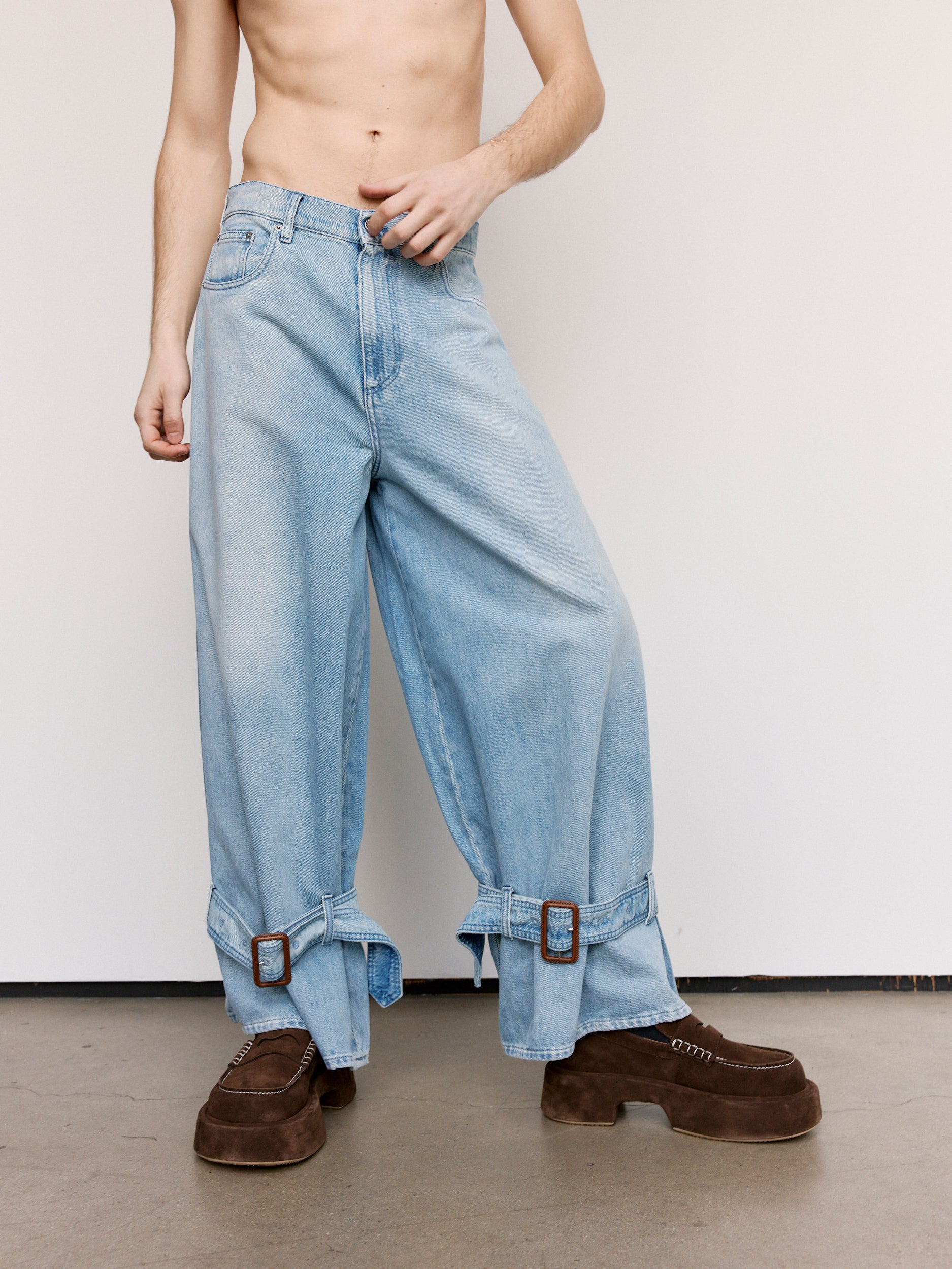 JW ANDERSON Buckled Cuff Jeans - Light Blue | Garmentory