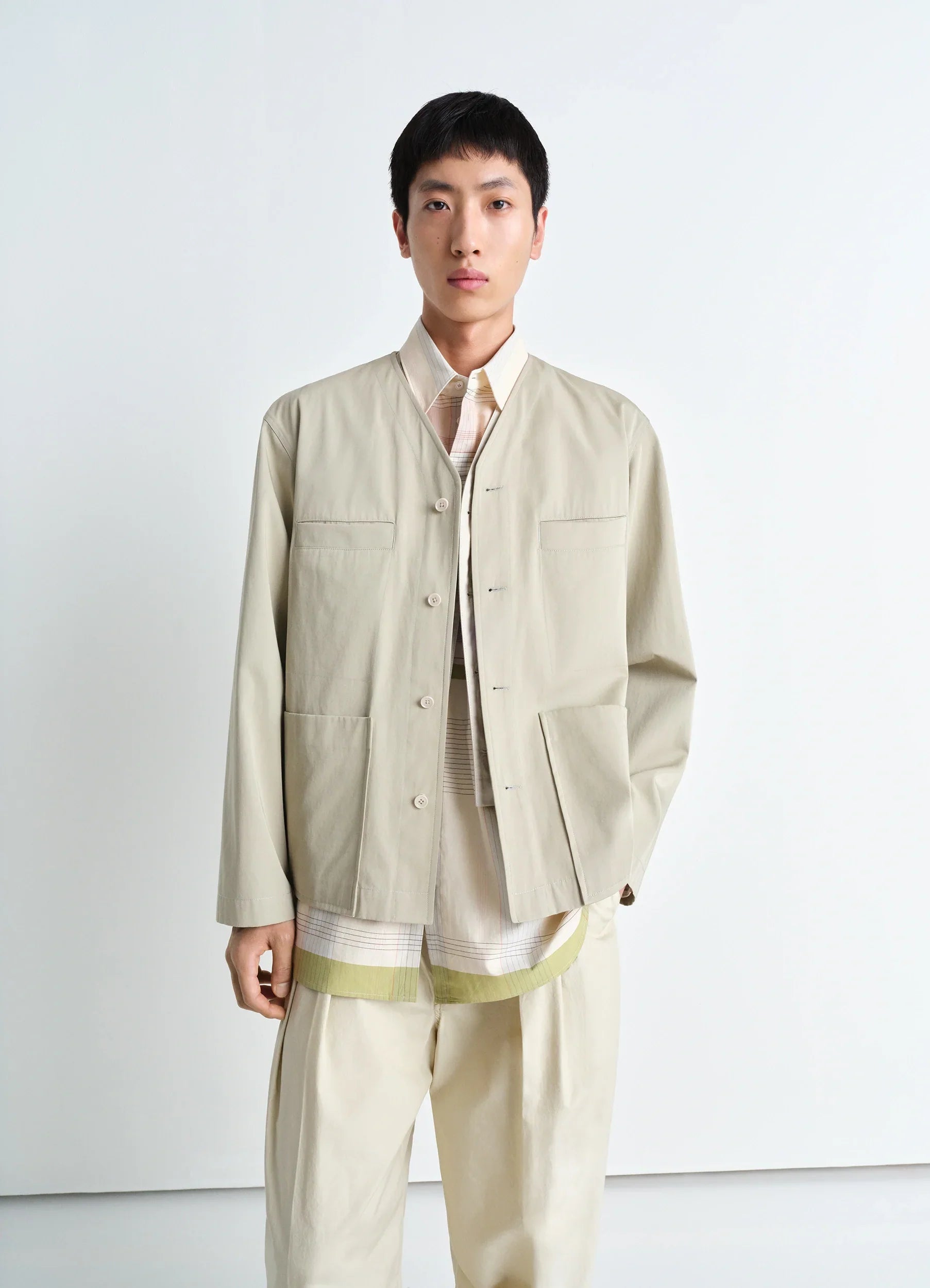 Lemaire Collarless Overshirt - Light Sage | Garmentory