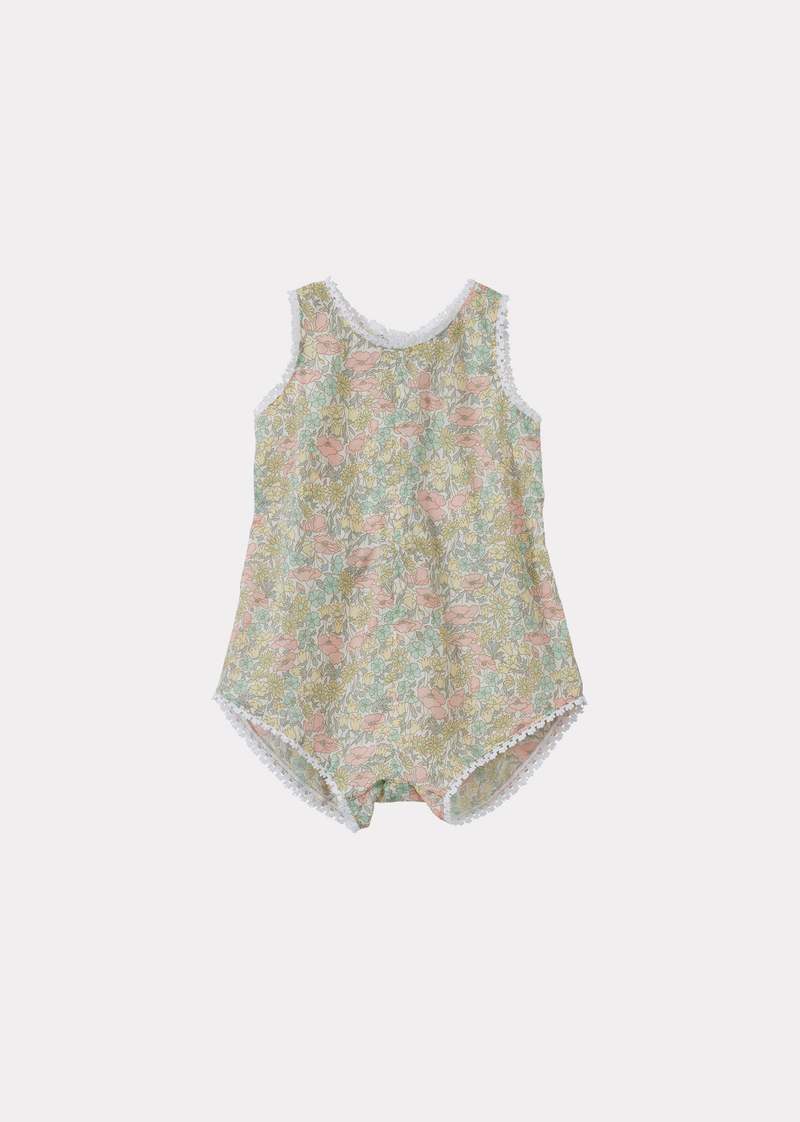 Caramel Barra Baby Girl Cotton Romper - Liberty Poppy And Daisy Print Caramel Barra Baby Girl Cotton Romper - Liberty Poppy And Daisy Print
