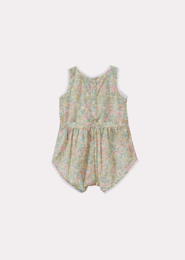 Caramel Barra Baby Girl Cotton Romper - Liberty Poppy And Daisy Print Caramel Barra Baby Girl Cotton Romper - Liberty Poppy And Daisy Print