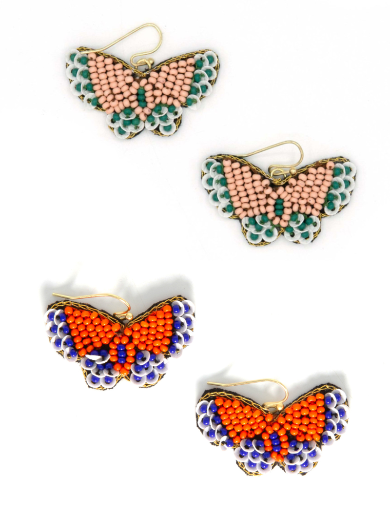 Fair Anita Beaded Butterfly Earrings - Peach/Teal
