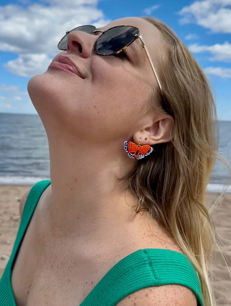 Fair Anita Beaded Butterfly Earrings - Peach/Teal