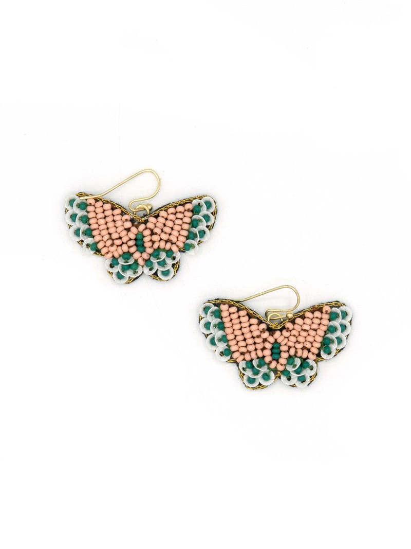 Fair Anita Beaded Butterfly Earrings - Peach/Teal