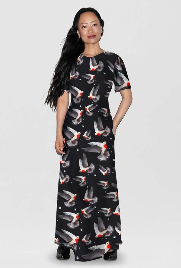 Silk Laundry Short Sleeve Bias Dress - Bleeding Dove