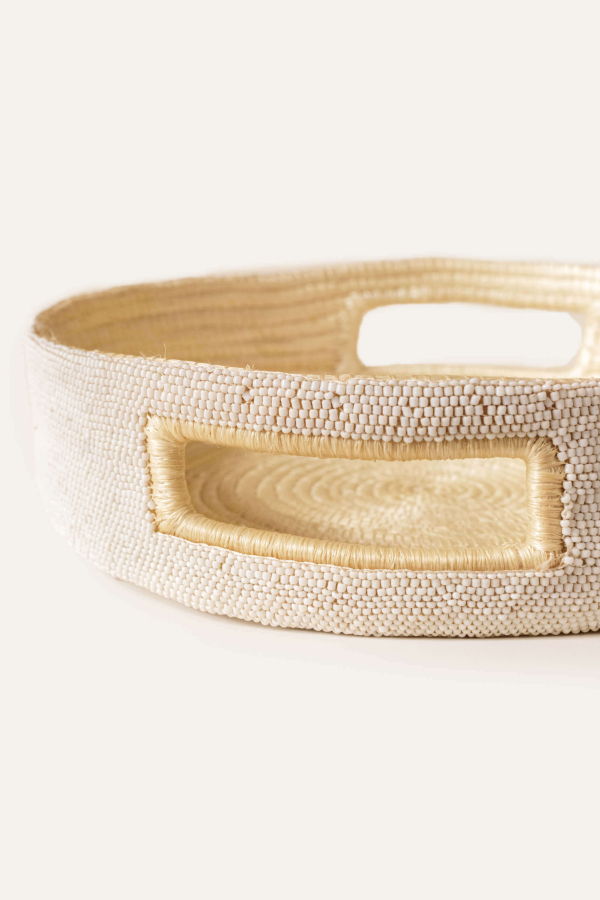 Indego Africa Small Beaded Tray - White