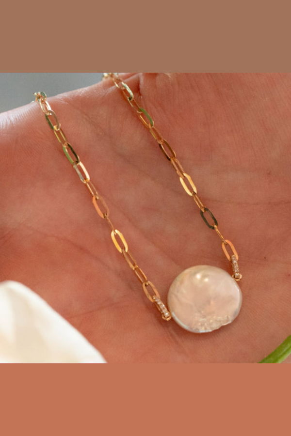 Zofia Day Pearl Coin Paper Clip Necklace
