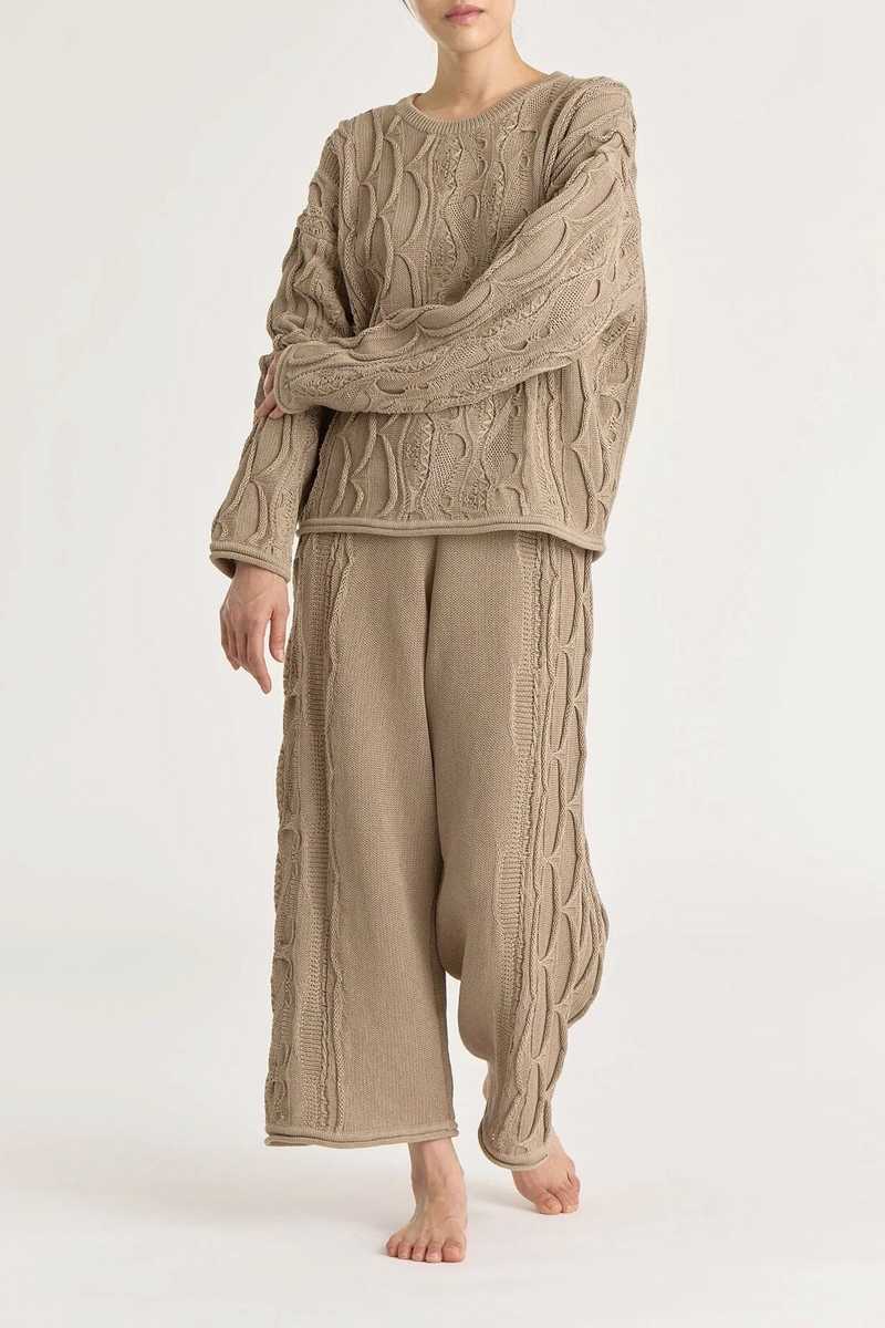 Black Crane Cable Knit Pants - Taupe