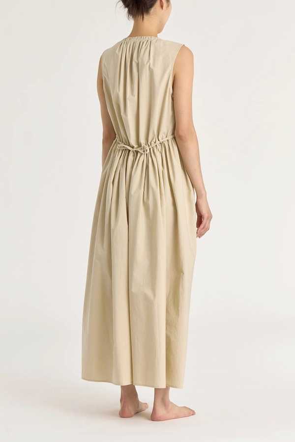 Black Crane Pleated V Neck Dress - Oyster