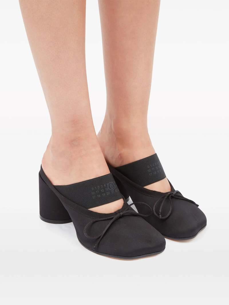Maison Margiela Logo Heeled Elastic Ballet Mules - Black