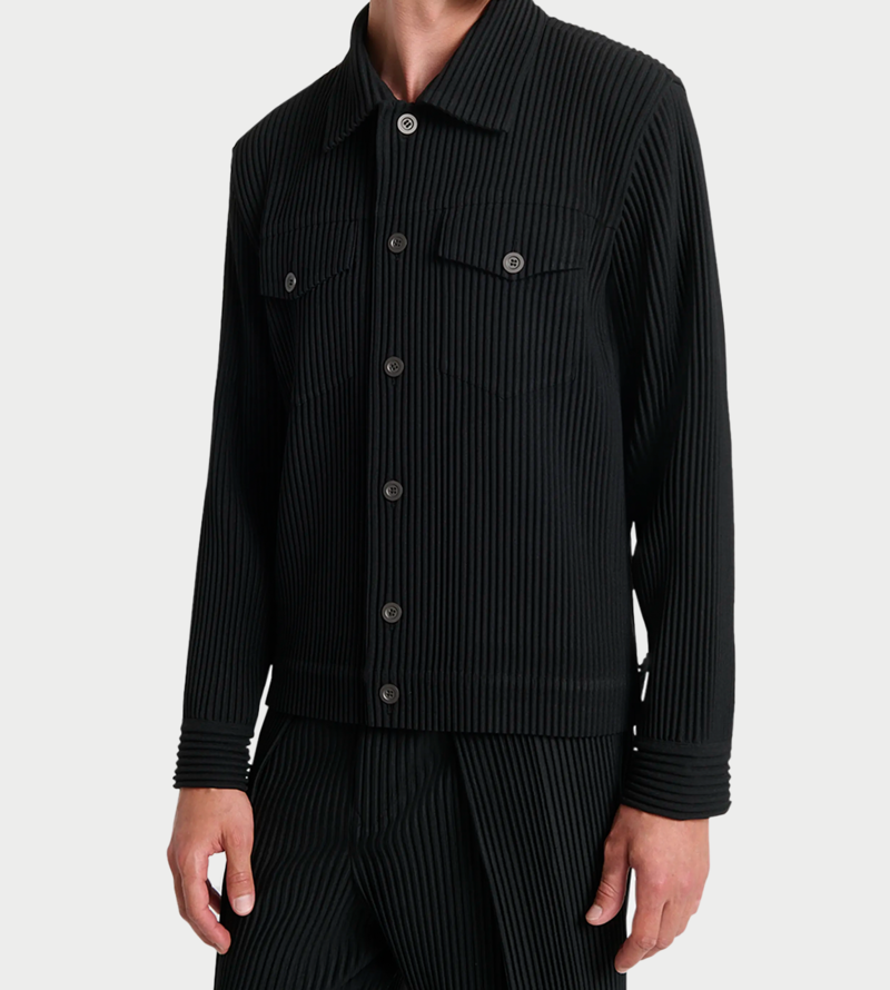Issey Miyake Wool-like Pleated Jacket - Black