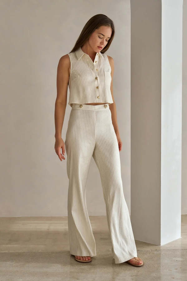 Hevron Annika Pant - Ivory Navy Stripe (Final Sale)