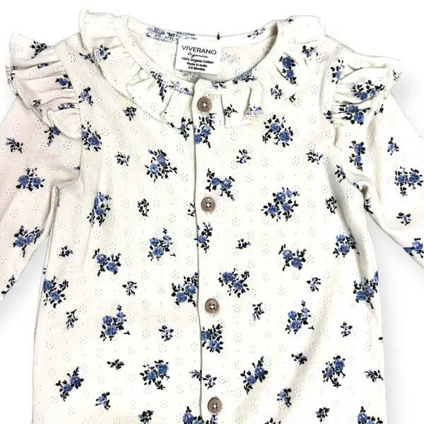 Viverano Organics Organic Floral & Ruffled Pointelle Knit Baby Jumpsuit Viverano Organics Organic Floral & Ruffled Pointelle Knit Baby Jumpsuit
