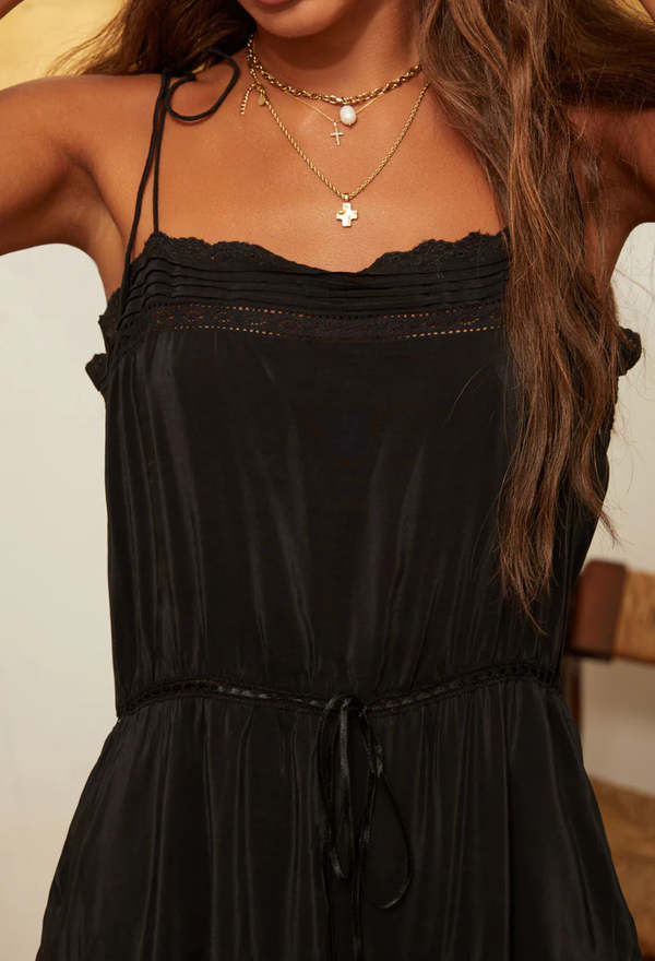 Ciao Lucia Petra Embroidered Satin Dress - Black | Garmentory