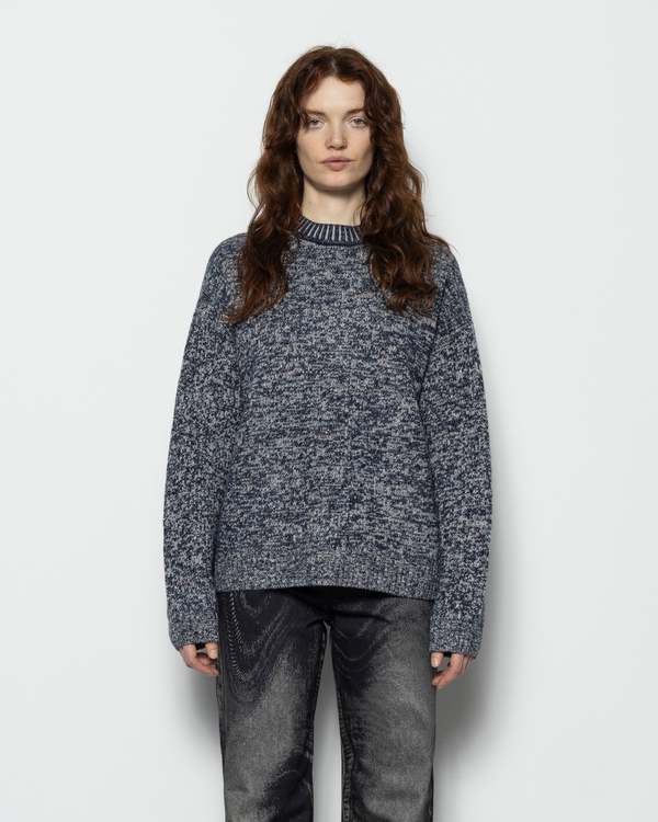 Acne Studios Jacquard Crew Neck Jumper - Blackbird/Blue/Multi 