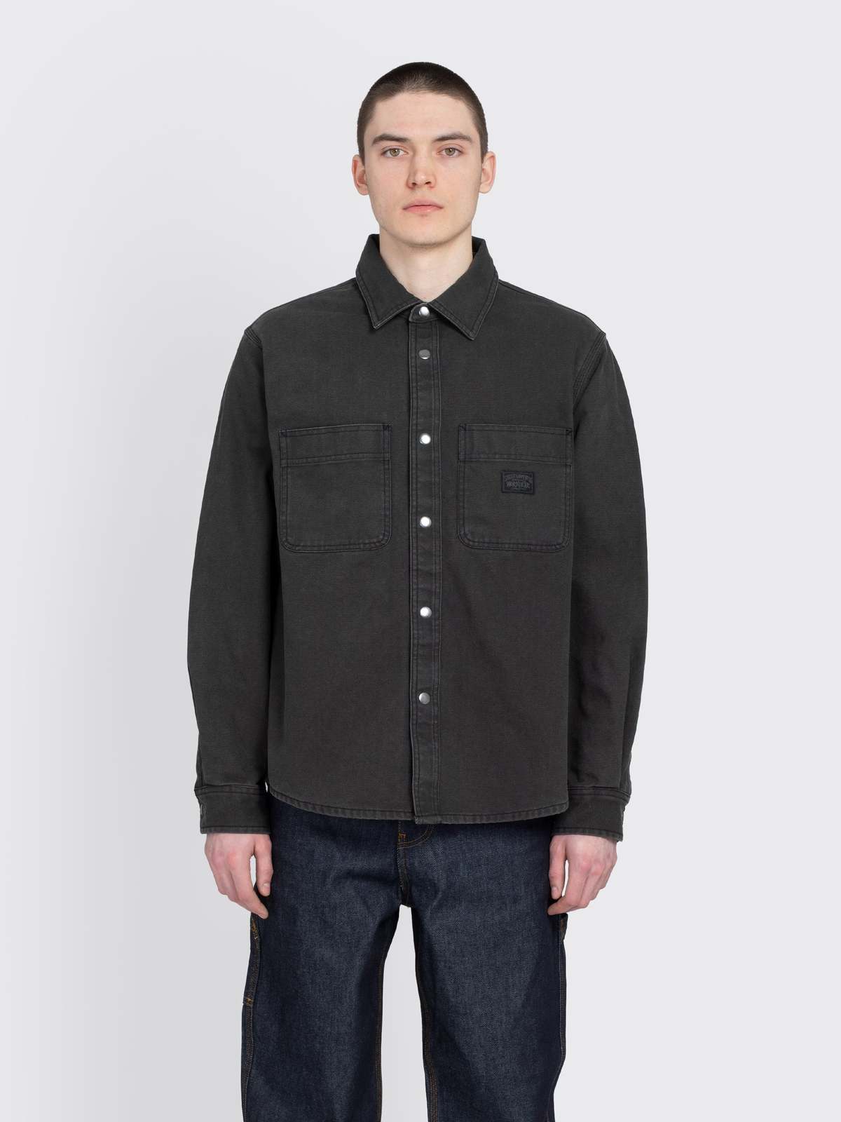 Stussy Heavy Washed Canvas Shirt - Black | Garmentory