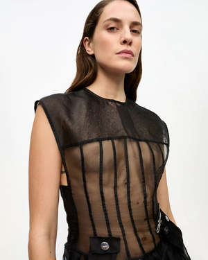ganni technical organza corset midi dress Ganni Black Technical Organza Corset Midi Dress for Women Medium S25 W0520