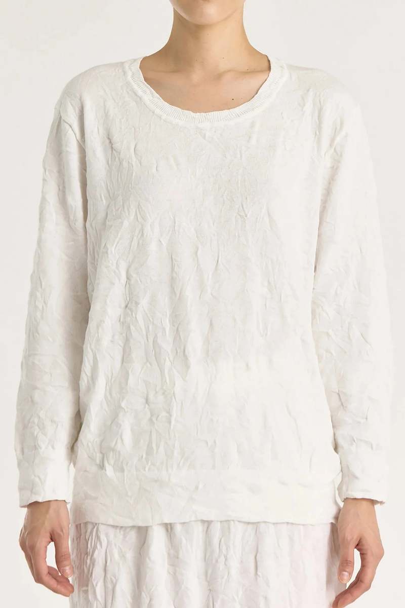 Black Crane Crinkled Knit Top - White Black Crane Crinkled Knit Top - White