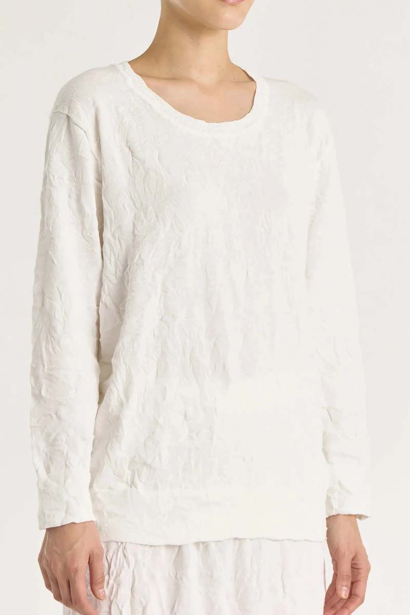 Black Crane Crinkled Knit Top - White Black Crane Crinkled Knit Top - White