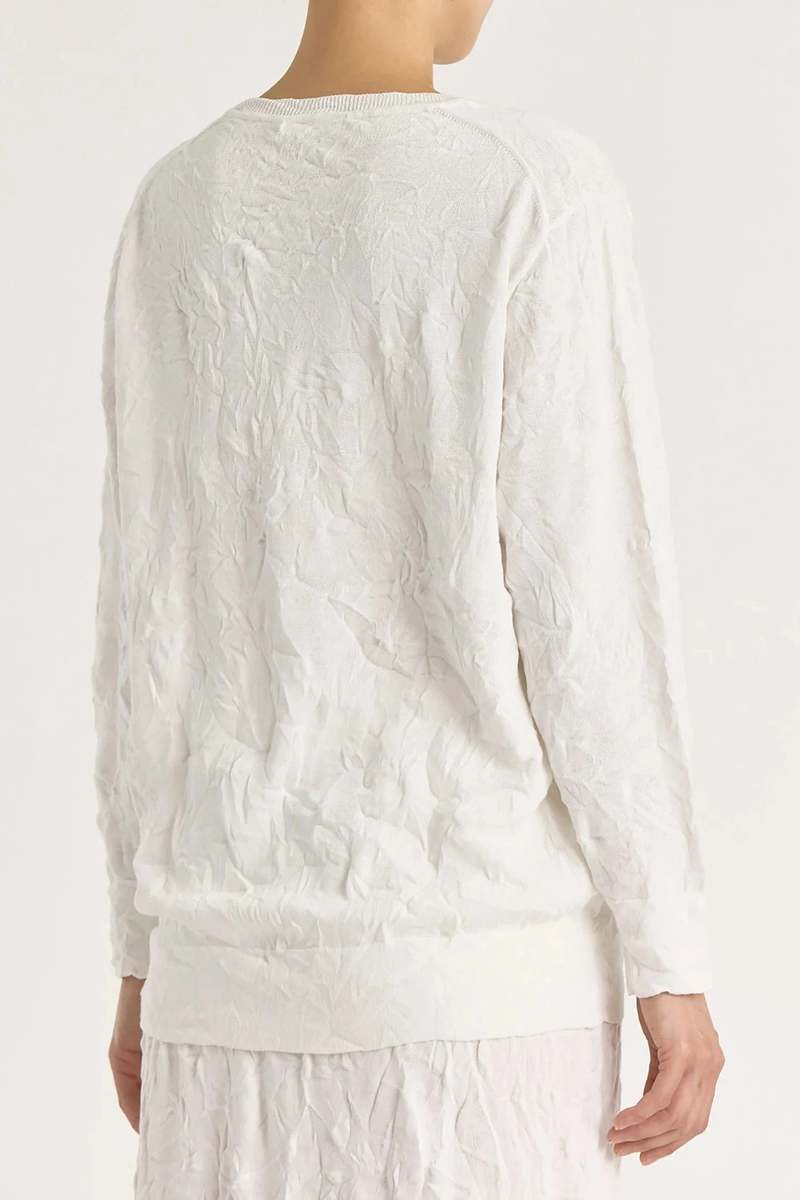 Black Crane Crinkled Knit Top - White Black Crane Crinkled Knit Top - White