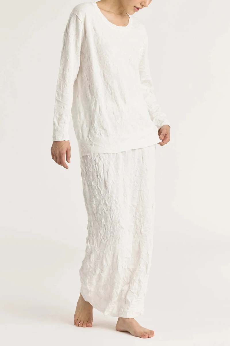 Black Crane Crinkled Knit Top - White Black Crane Crinkled Knit Top - White