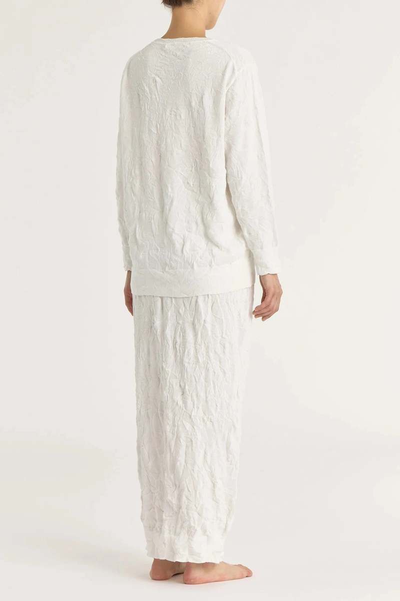 Black Crane Crinkled Knit Top - White Black Crane Crinkled Knit Top - White
