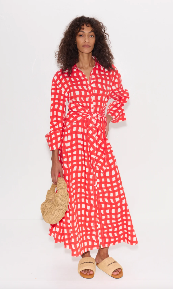 Simon Miller Loch Poplin Maxi Dress - Cherry Red Wavy Gingham | Garmentory