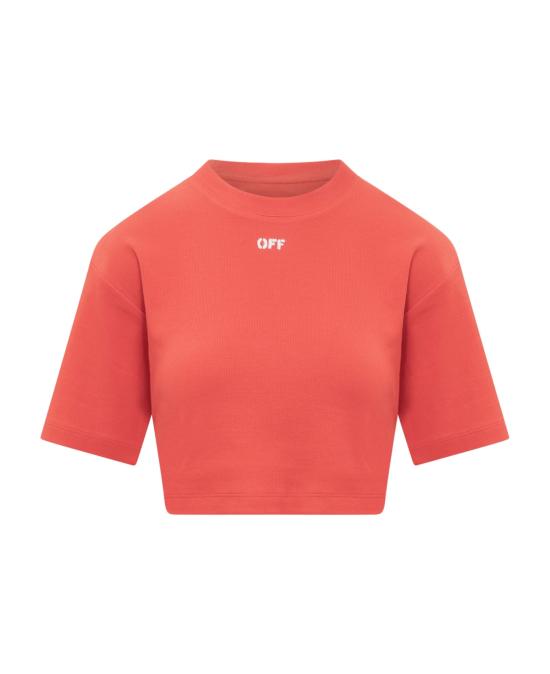 ★Off-White★ Logo Crop Short Sleeve T-Shirt Red OWAA081S23J Off-White Short Sleeve T-Shirt - Red | Garmentory