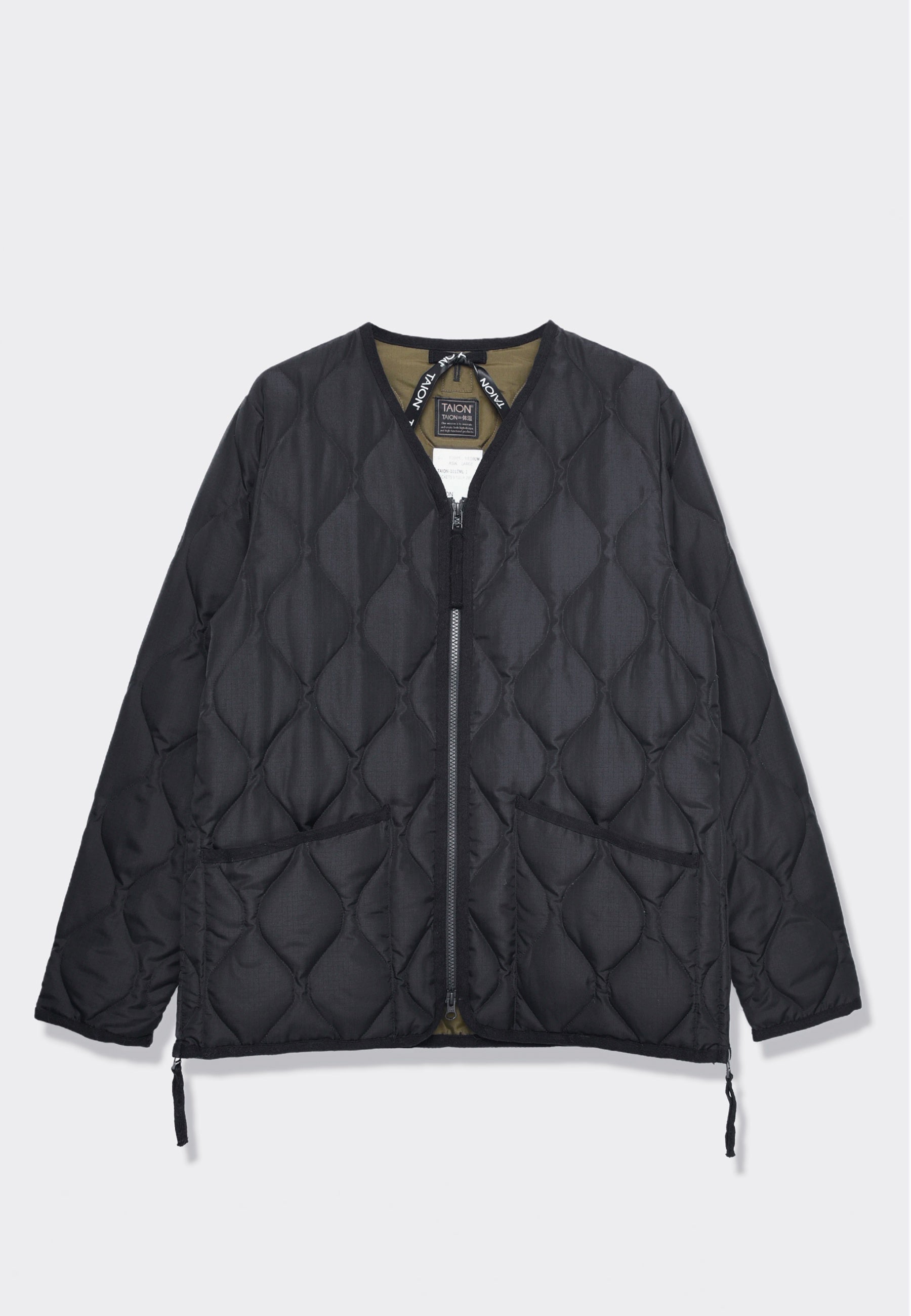 Taion - Military Zip V-Neck Down Jacket in Dark Olive