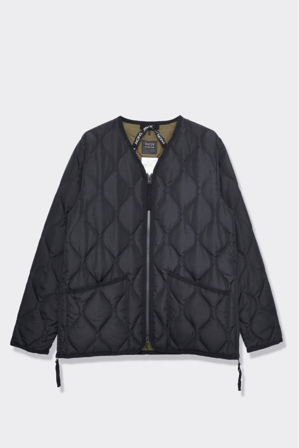 TAION Military Zip V Neck Down Jacket - Black