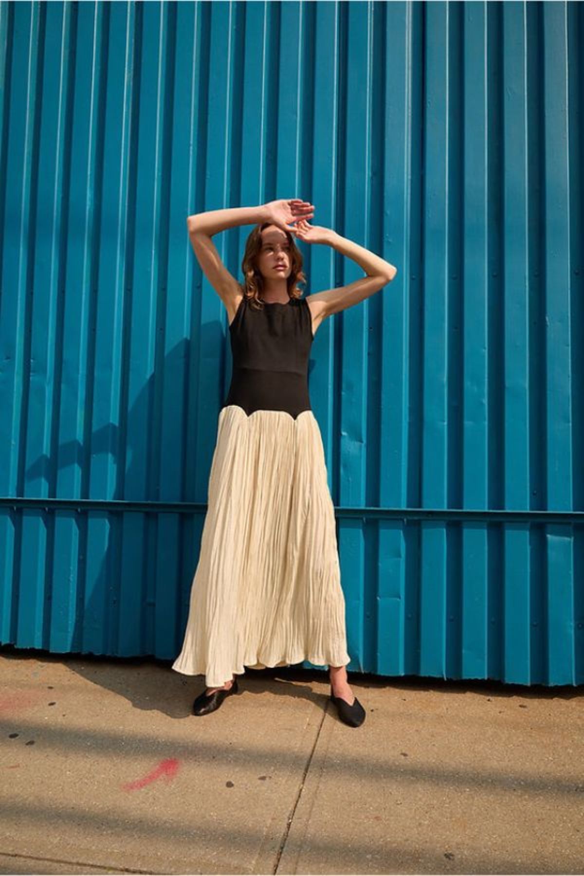 Tach Clothing Giovva Pleated Linen Dress - Black and Beige