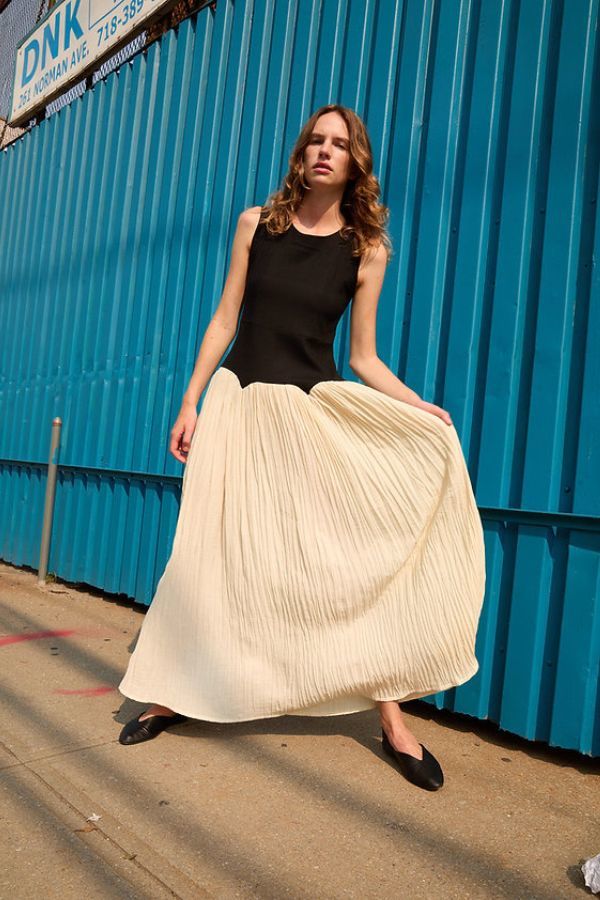 black and tan linen dress River Linen Dress Tan Black Pebble