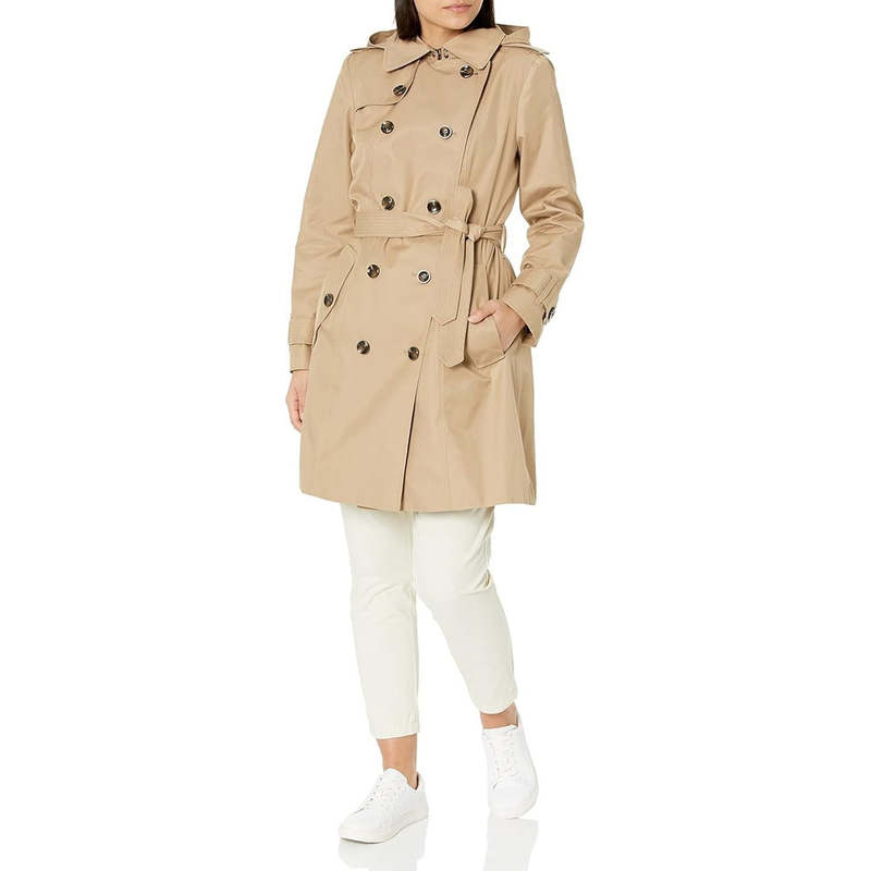 London Fog Women's Belted Hooded Trench Jacket - Stone