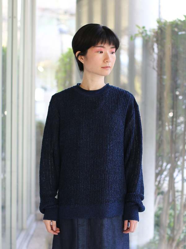 Blue Blue Japan Knitted Indigo Paper Yarn Crewneck Pullover