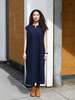 Blue Blue Japan Woven Meyer Lace Slit Neck Dress - Indigo - Thumbnail 1