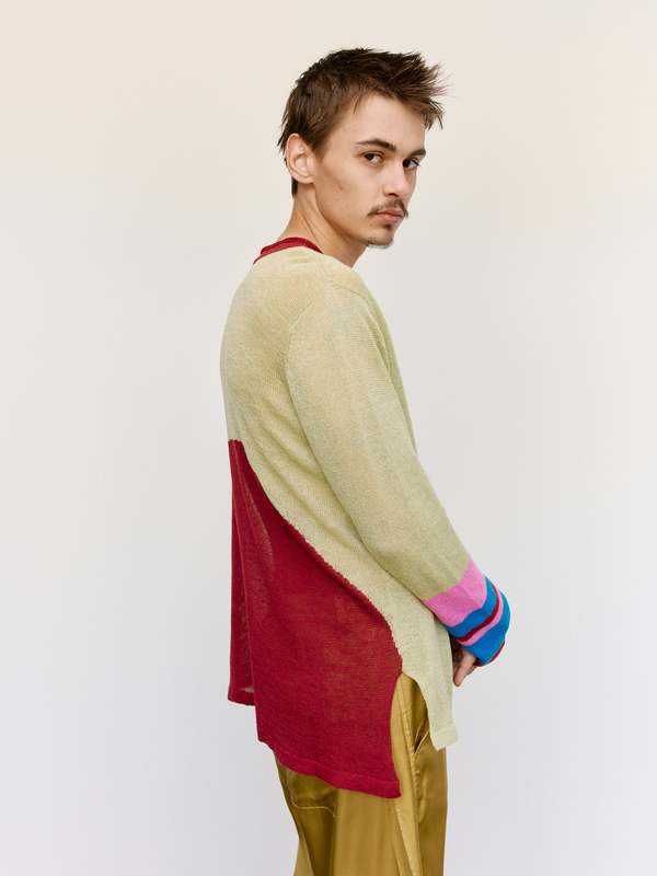 トップス EDWARD CUMING HALF MOON LOOSE SWEATER Edward Cuming Multi Half Moon Loose Sweater - Pistachio/Burgundy