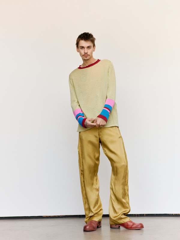Edward Cuming Multi Half Moon Loose Sweater - Pistachio/Burgundy