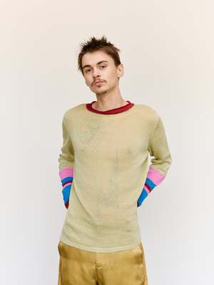 Edward Cuming Multi Half Moon Loose Sweater - Pistachio/Burgundy