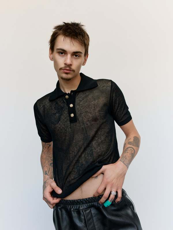 Ernest W. Baker Black Cotton Sheer Polo | Garmentory