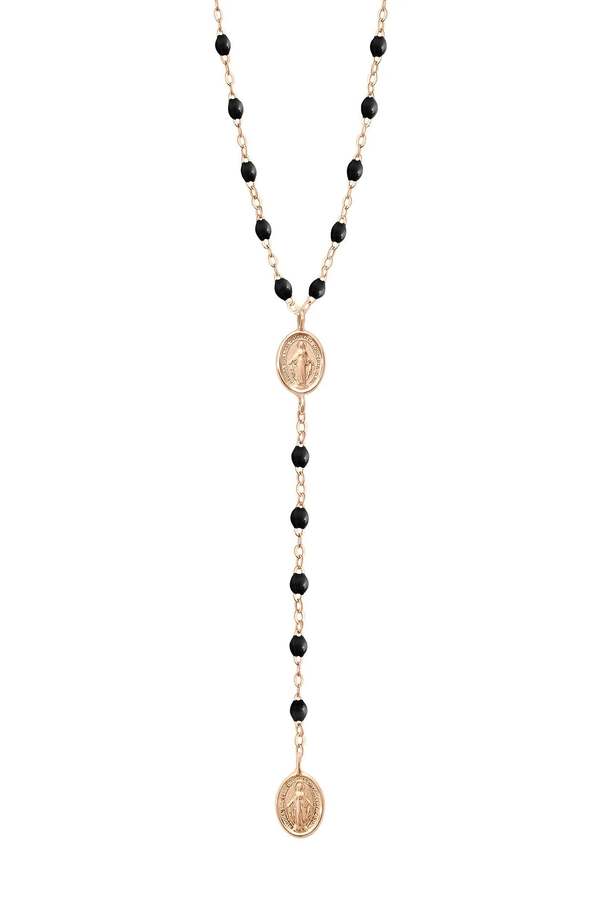 Gigi Clozeau Classic Madone Rosary Necklace - Black/Rose Gold